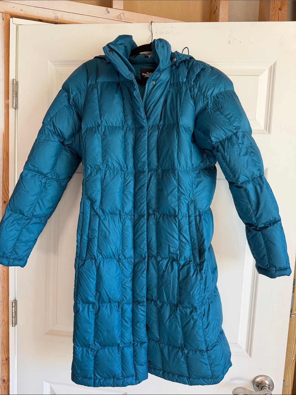The North Face Teal Long Puffer Coat with Hood